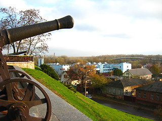 Image showing Panorama of the city of Chernigiv with cannon