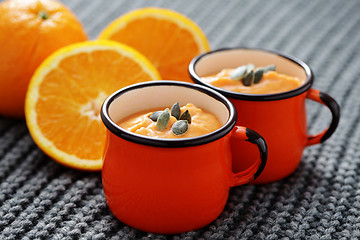 Image showing pumpkin soup with orange