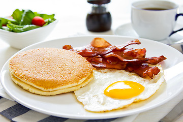 Image showing Pancake with Bacon and fried egg