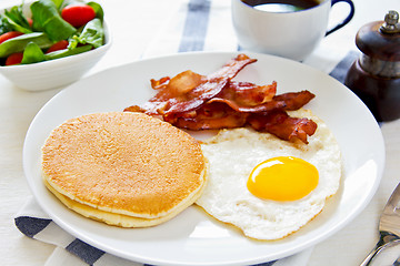 Image showing Pancake with Bacon and fried egg