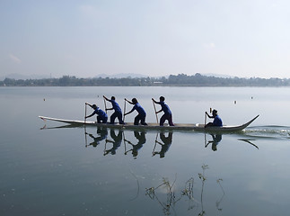 Image showing Small dragonboat at sea