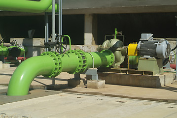 Image showing Pump and pipes at cooling tower