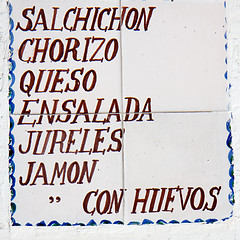 Image showing Sign for a typical spanish menu.