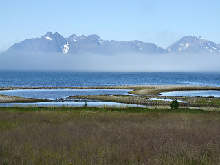 Image showing Mountains in the mist by the seaside