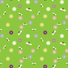 Image showing seamless background with bees and flowers, vector illustration