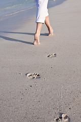 Image showing barefoot in the sand in summer holidays