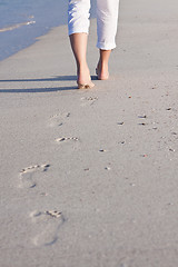 Image showing barefoot in the sand in summer holidays