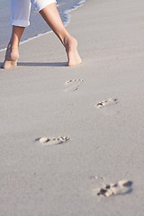 Image showing barefoot in the sand in summer holidays