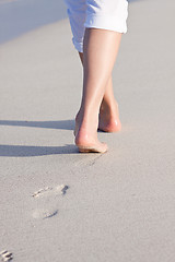 Image showing barefoot in the sand in summer holidays