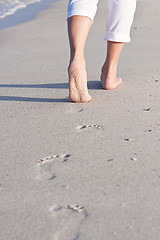 Image showing barefoot in the sand in summer holidays