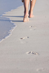 Image showing barefoot in the sand in summer holidays