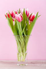 Image showing pink and white tulips present ribbon easter birthday