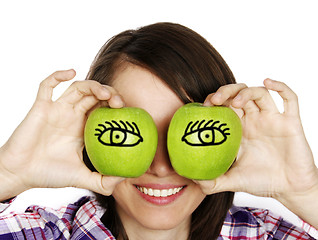 Image showing Portret of a girl with two apples