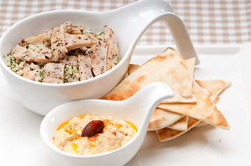 Image showing chicken taboulii couscous with hummus