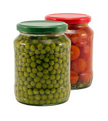 Image showing natural pease tomatoes vegetable canned glass pot 