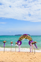 Image showing Flower decoration at the beach wedding