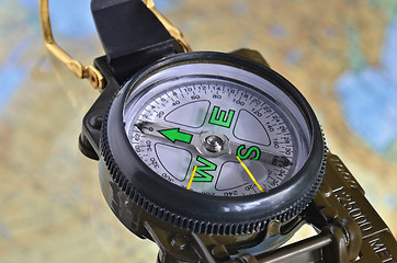 Image showing Compass over map
