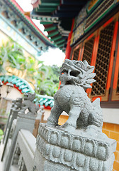 Image showing Chinese lion statue close up 