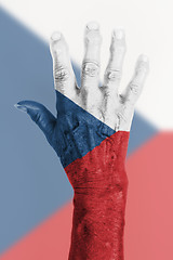 Image showing Old hand with flag, European Union, Czech Republic