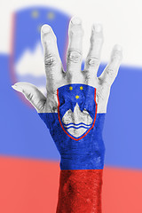Image showing Old hand with flag, European Union, Slovenia