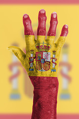 Image showing Old hand with flag, European Union, Spain