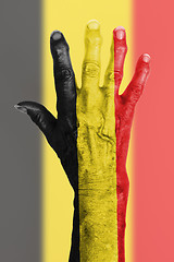 Image showing Old hand with flag, European Union, Belgium