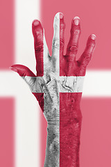 Image showing Old hand with flag, European Union, Denmark