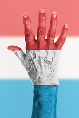 Image showing Old hand with flag, European Union, Luxembourg