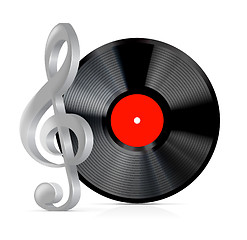 Image showing Vinyl record plate with treble clef