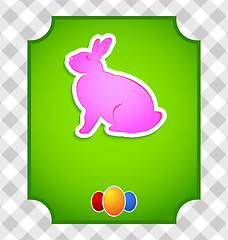 Image showing Easter card with colorful rabbit and eggs 