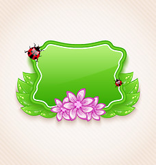Image showing Cute spring card with flower, leaves, lady-beetle