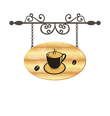 Image showing Wooden forging sign with coffee cup