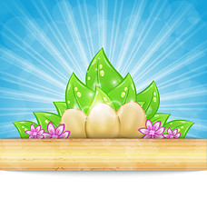 Image showing Easter background with eggs, leaves, flowers