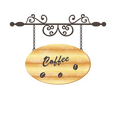 Image showing Wooden sign with coffee bean, floral forging elements
