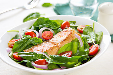 Image showing Salmon with Spinach salad