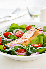 Image showing Salmon with Spinach salad