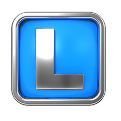 Image showing Silver Letter in Frame, on Blue Background.