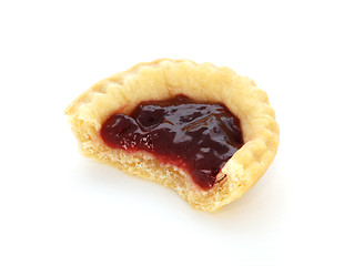 Image showing One jam tart with a bite taken