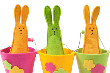 Image showing Closeup shot of multicolored easter bunnies