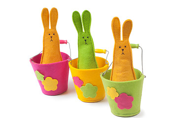 Image showing Multicolored easter bunnies