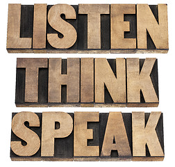 Image showing listen, think, speak advice