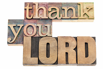 Image showing thank you Lord in wood type