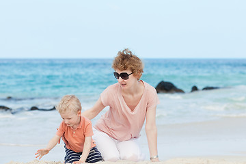 Image showing family of two at the beach