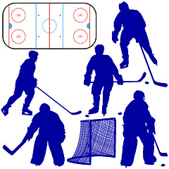 Image showing Set of silhouettes of hockey player. Isolated on white. Vector  