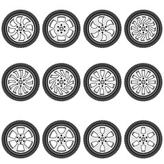 Image showing automotive wheel with alloy wheels, vector illustration