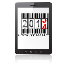 Image showing Tablet PC computer with 2014 New Year counter, barcode isolated 