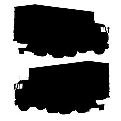 Image showing Truck with a container. Silhouette. Vector illustration. 