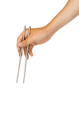 Image showing isolated hand holding chopstick