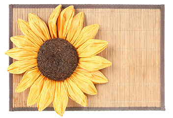 Image showing sunflower decoration on wooden table setting background