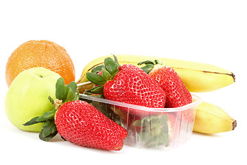 Image showing fresh diet fruit, apple, orange, banana and strawberry